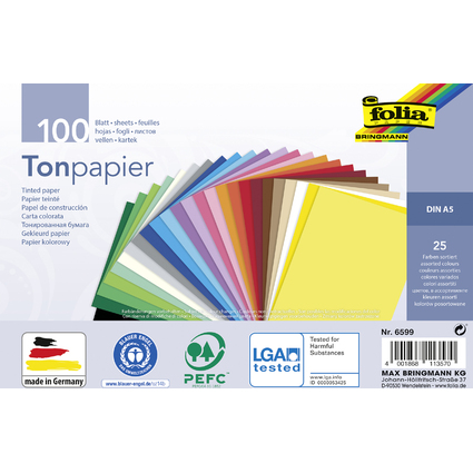 folia Tonpapier, DIN A5, 130 g/qm, 25 Farben sortiert