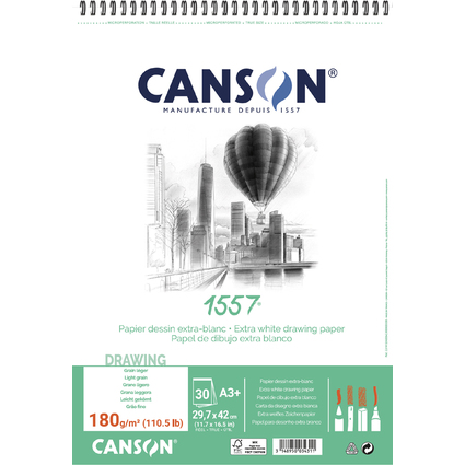 CANSON Zeichenpapierblock 1557, DIN A3, 180 g/qm, 30 Blatt