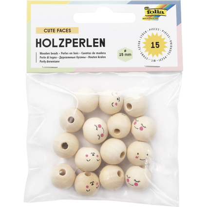 folia Holzperlen CUTE FACES, rund
