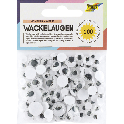 folia Wackelaugen mit Wimpern, nicht selbstklebend, wei