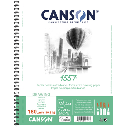 CANSON Zeichenpapierblock 1557, DIN A4+, 180 g/qm, 30 Blatt