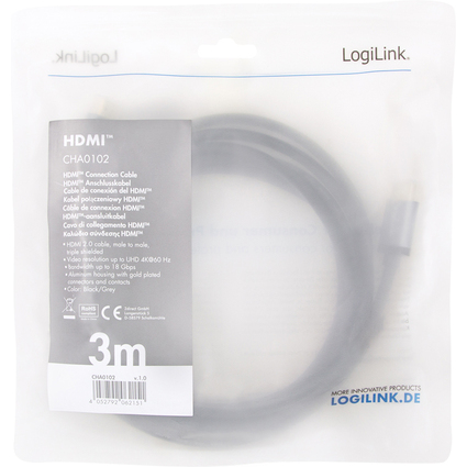 LogiLink HDMI Kabel 2.0, A-Stecker - A-Stecker, 3,0 m