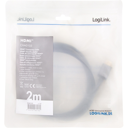 LogiLink HDMI Kabel 2.1, A-Stecker - A-Stecker, 2,0 m