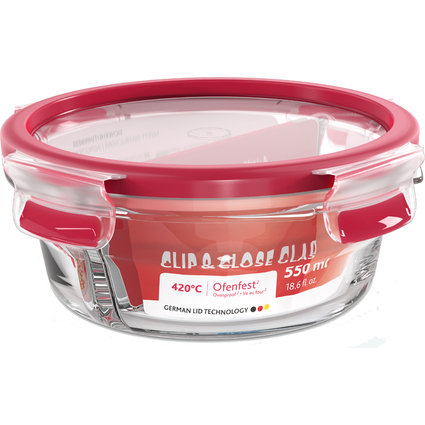 emsa Frischhaltedose CLIP & CLOSE Glas, 0,55 Liter, rund