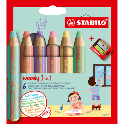 STABILO Multitalentstift woody 3 in 1, 6er Kartonetui