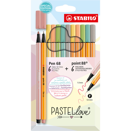 STABILO Stifte-Set Pen 68 & point 88 Pastellove, 12er Etui