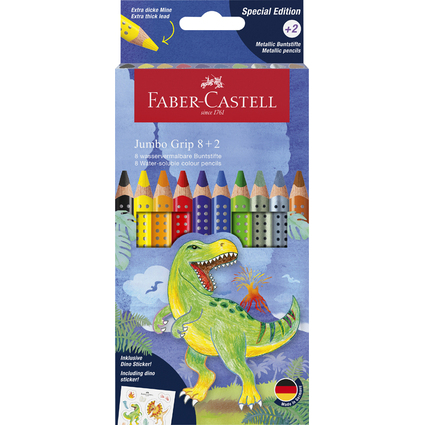 FABER-CASTELL Dreikant-Buntstifte Jumbo GRIP Dino, 8+2