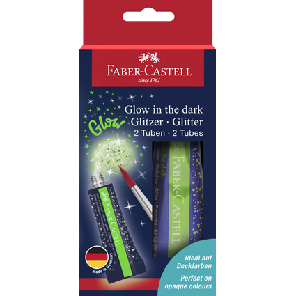 FABER-CASTELL Glitzer-Gel Glow in the dark, 2 Tuben  12 ml