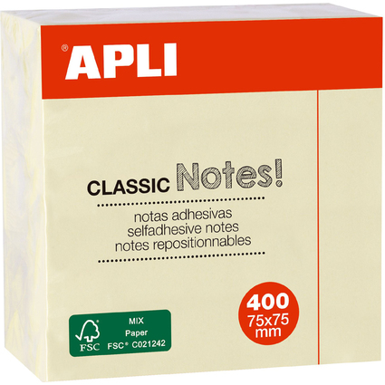 APLI Haftnotiz-Wrfel "CLASSIC Notes!", 75 x 75 mm, gelb