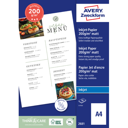 AVERY Zweckform Inkjet Papier BUSINESS, DIN A4, 200 g/qm