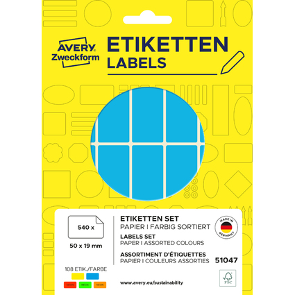 AVERY Zweckform Vielzweck-Etiketten, 50 x 19 mm, farbig