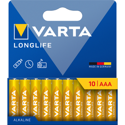 VARTA Alkaline Batterie "LONGLIFE", Micro AAA, 10er