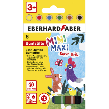 EBERHARD FABER Buntstift 3in1 Jumbo MINI MAXI, 6er Etui