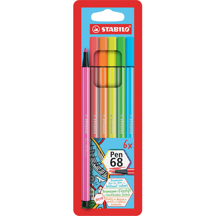 STABILO Fasermaler Pen 68 NEON, 6er Kartonetui