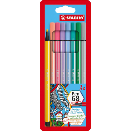 STABILO Fasermaler Pen 68 PASTEL, 8er Kartonetui