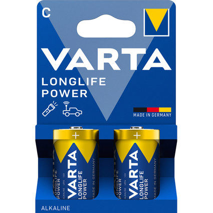 VARTA Alkaline Batterie Longlife Power, Baby (C), 2er
