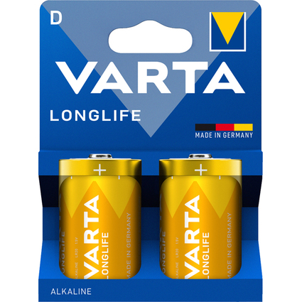 VARTA Alkaline Batterie Longlife, Mono (D), 2er Blister