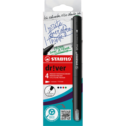STABILO Fineliner dr!ver, fein, 4er Kartonetui