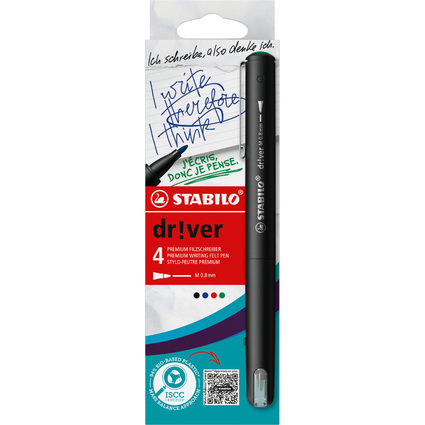 STABILO Fineliner dr!ver, medium, 4er Kartonetui