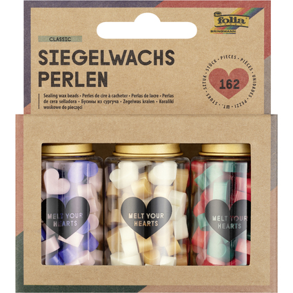 folia Siegelwachs-Perlen CLASSIC, 3 Dosen, farbig sortiert