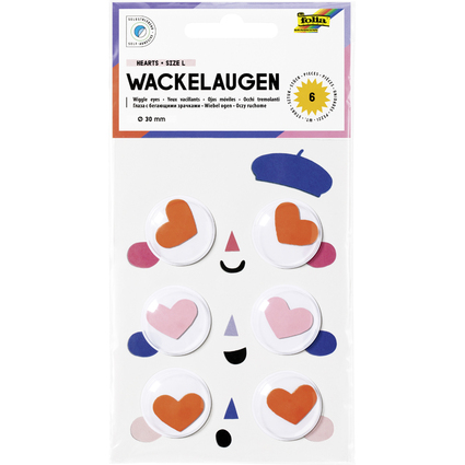 folia Wackelaugen HEARTS, Gre L, selbstklebend