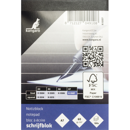 kangaro Notizblock DIN A7, liniert, 100 Blatt