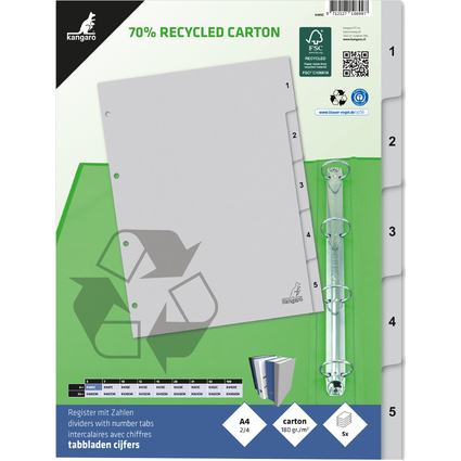 kangaro Karton-Register ECO, Zahlen 1-5, DIN A4, 5-teilig