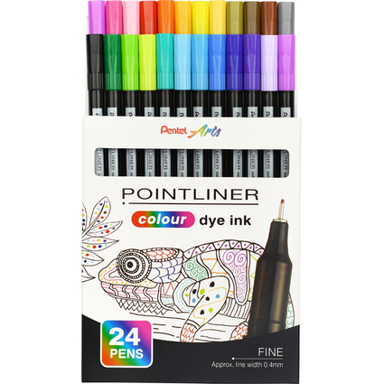 PentelArts Fineliner POINTLINER colour dye ink, 24er Etui