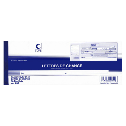 ELVE Carnet  souche "Lettres de change", 102 x 270 mm