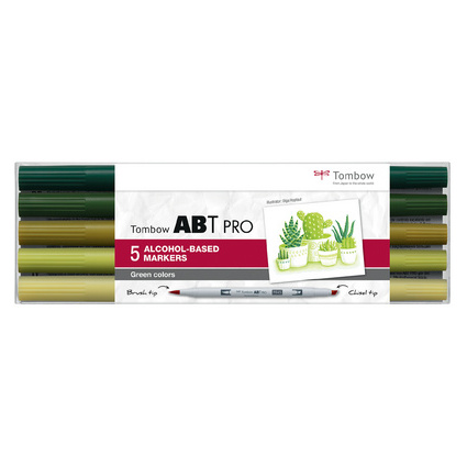 Tombow Marker ABT PRO, alkoholbasiert, 5er Set Green Colors