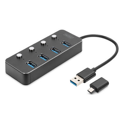 DIGITUS USB 3.0 Hub, 4-Port, schaltbar, Aluminium Gehuse