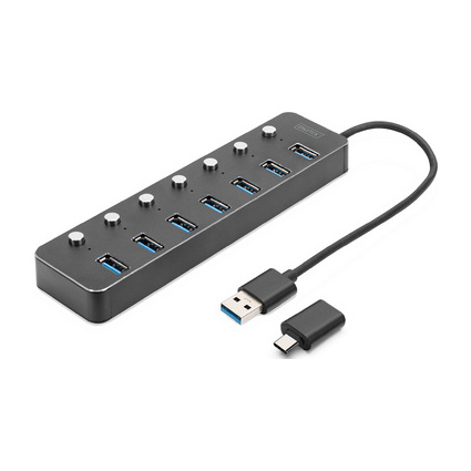 DIGITUS USB 3.0 Hub, 7-Port, schaltbar, Aluminium Gehuse