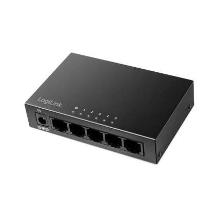 LogiLink Desktop Gigabit Ethernet Switch, 5-Port, schwarz