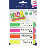 FABER-CASTELL Textilmarker, Neonfarben, 4er Blister