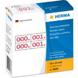 HERMA nummern-etiketten 0-999, 10 x 22 mm, rot, doppelt