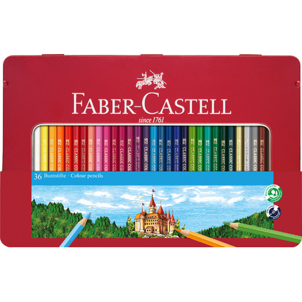 FABER-CASTELL Hexagonal-Buntstifte CASTLE, 36er Metalletui