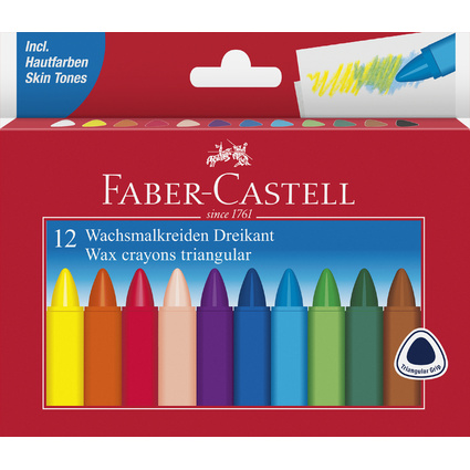 FABER-CASTELL Dreikant-Wachsmalkreide, 12er Kartonetui