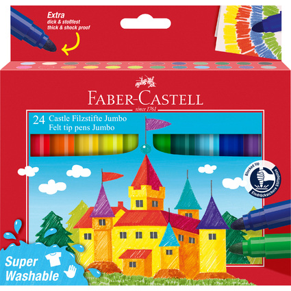 FABER-CASTELL Fasermaler JUMBO Superwashable, 24er Etui