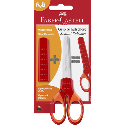 FABER-CASTELL Schulschere GRIP, rot, auf Blisterkarte