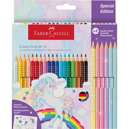 FABER-CASTELL Dreikant-Buntstifte Colour GRIP Einhorn, 18+6