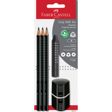 FABER-CASTELL Bleistift GRIP 2001 Set, schwarz, Blister