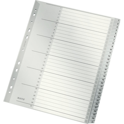 LEITZ Kunststoff-Register, Zahlen, A4 berbreite, 1-31, grau