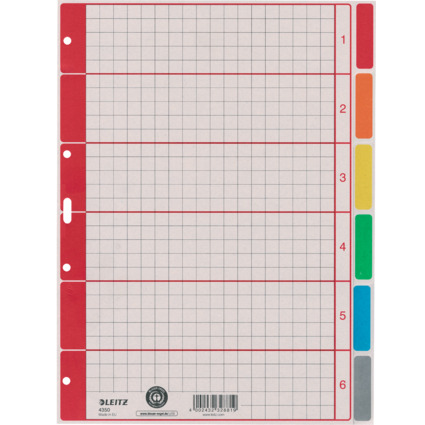 LEITZ Karton-Register extrastark, blanko, A4, 6-teilig, grau