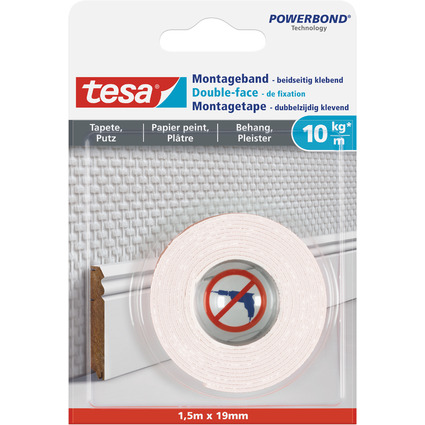 <small>tesa Powerbond Montageband für Tapete/Putz 19 mm x 1 5 m (77742-00000-00)</small>