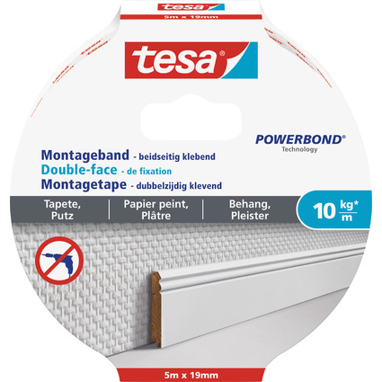<small>tesa Powerbond Montageband für Tapete/Putz 19 mm x 5 0 m (77743-00000-00)</small>