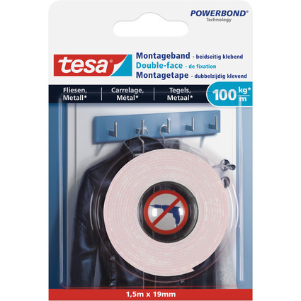 <small>tesa Powerbond Montageband für Fliesen/Metall 19 mm x 1 5 m (77746-00000-00)</small>