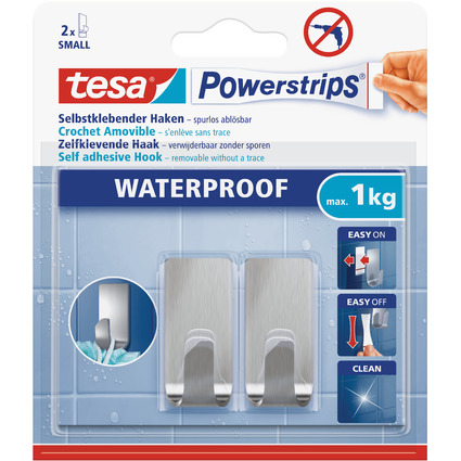 tesa Powerstrips Haken ZOOM WATERPROOF Small, Metall, silber