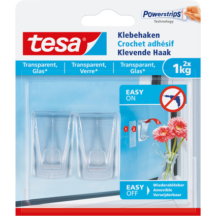 tesa Powerstrips Klebehaken fr Glas, transparent