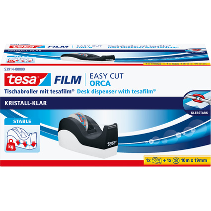 tesa Tischabroller Easy Cut Orca, bestckt, kristall-klar