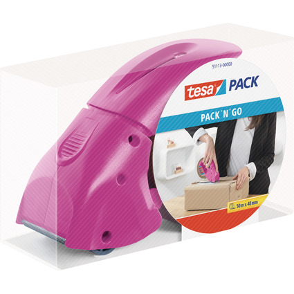 tesapack Handabroller "pack 'n' go", pink, bestckt